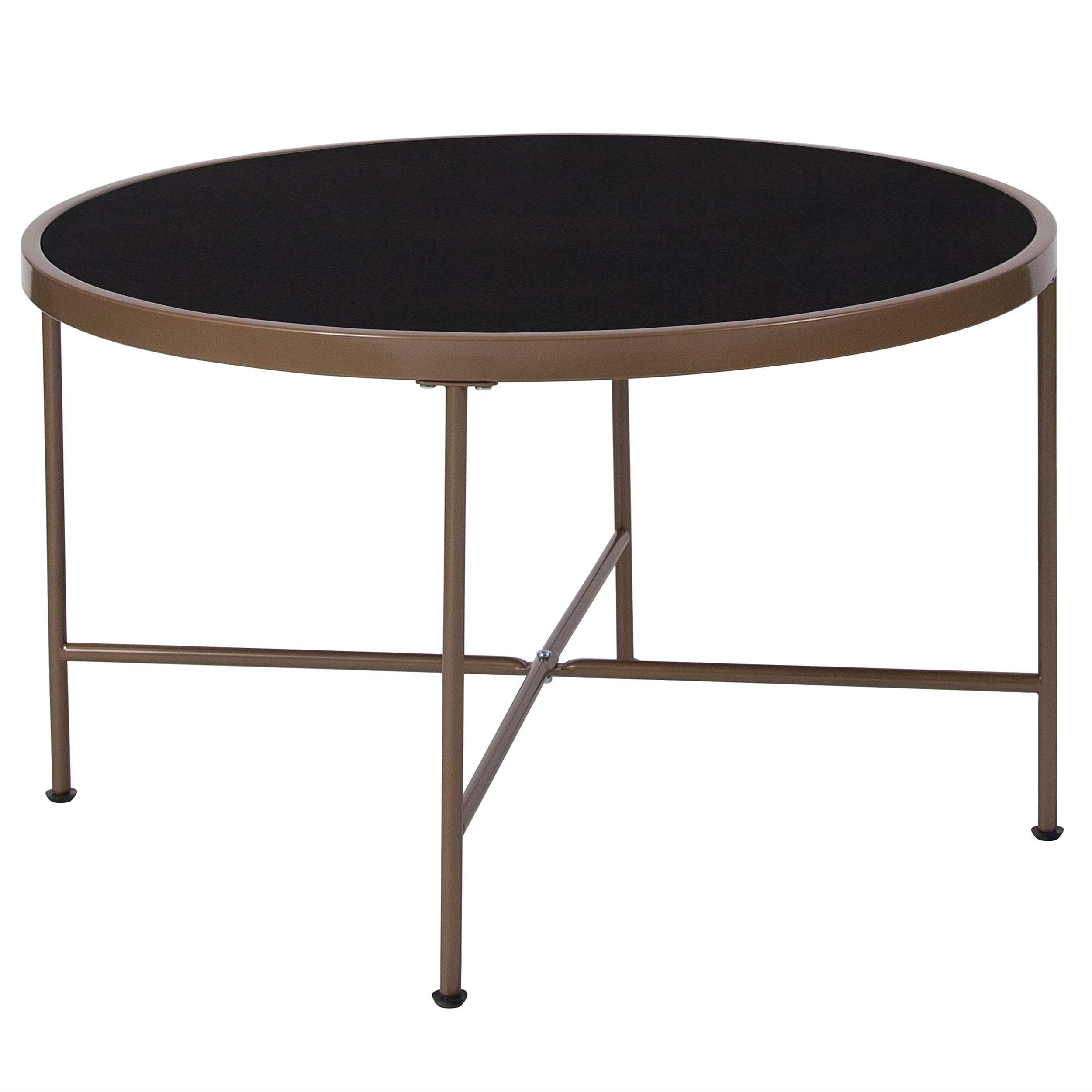 Flash Furniture Chelsea Collection Black Glass Coffee Table with Matte Gold Frame