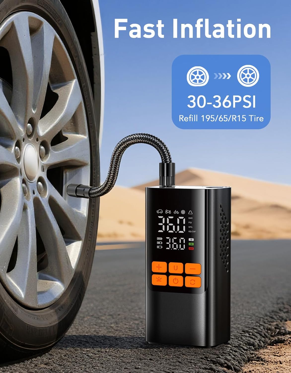 Cordless Portable Air Pump, 150PSI Fast Tire Inflator with Pressure Gauge, Compact Air Compressor for Car, Bike, Motorcycle, and Balls(Minimalist)