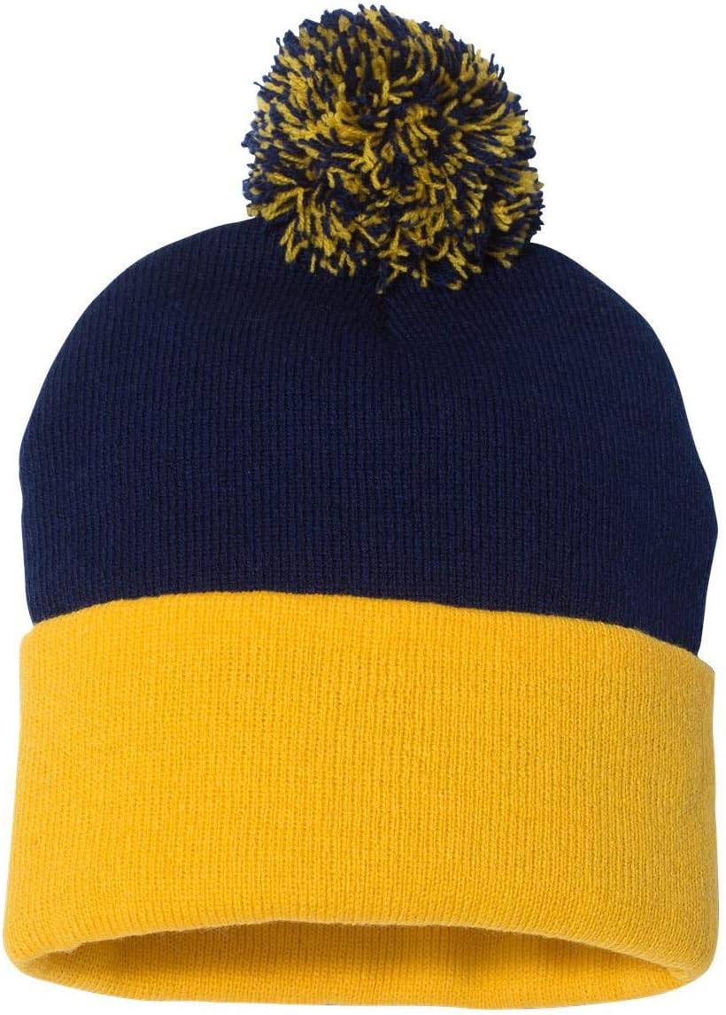 Sportsman Pom-Pom 12" Knit Beanie One Size Navy/Gold - Image 2