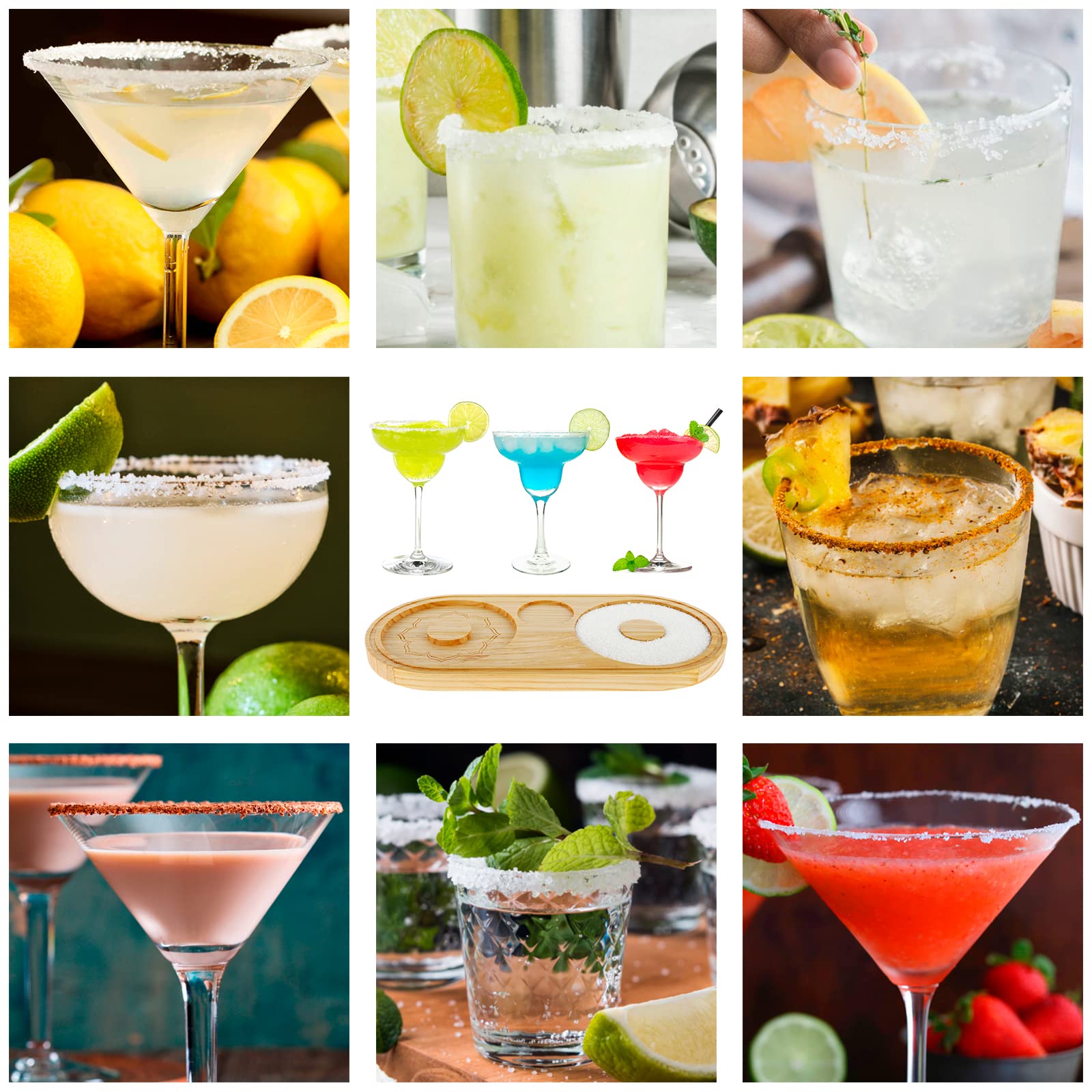 Abizarch Margarita Salt Rimmer Reusable Bamboo Sugar Salt Rimmer with Double Plate Bar Glass Rimmer Salt Box Spice Container Bartender Tool for Cocktail and Margarita ZHAZHAMO