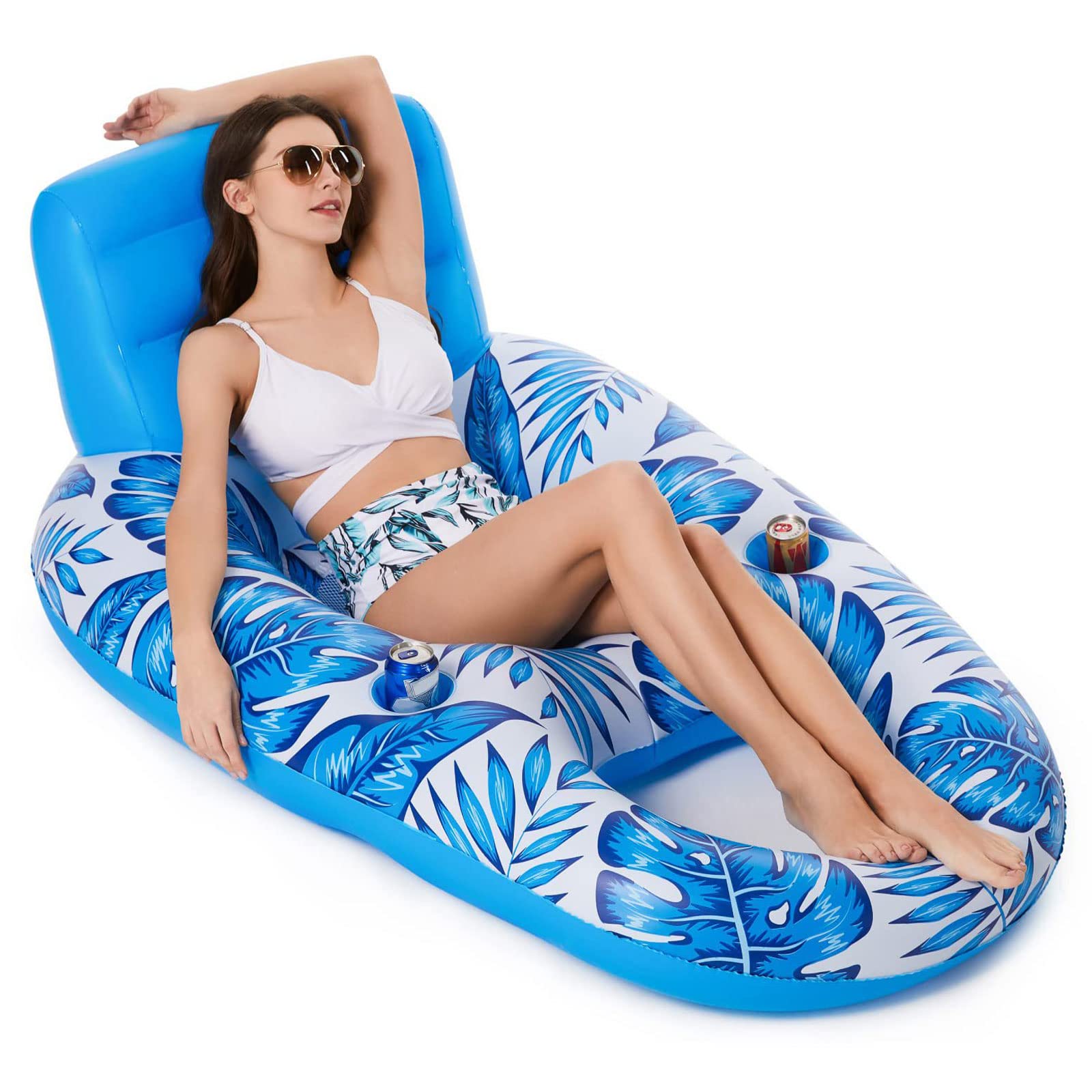 Flotador Hinchable Extra Grande LUVTOY - 185x170 Cm, Con Cojín Y Portavasos | Colchoneta Para Piscina, Playa O Lago, Para Adultos Y Niños
