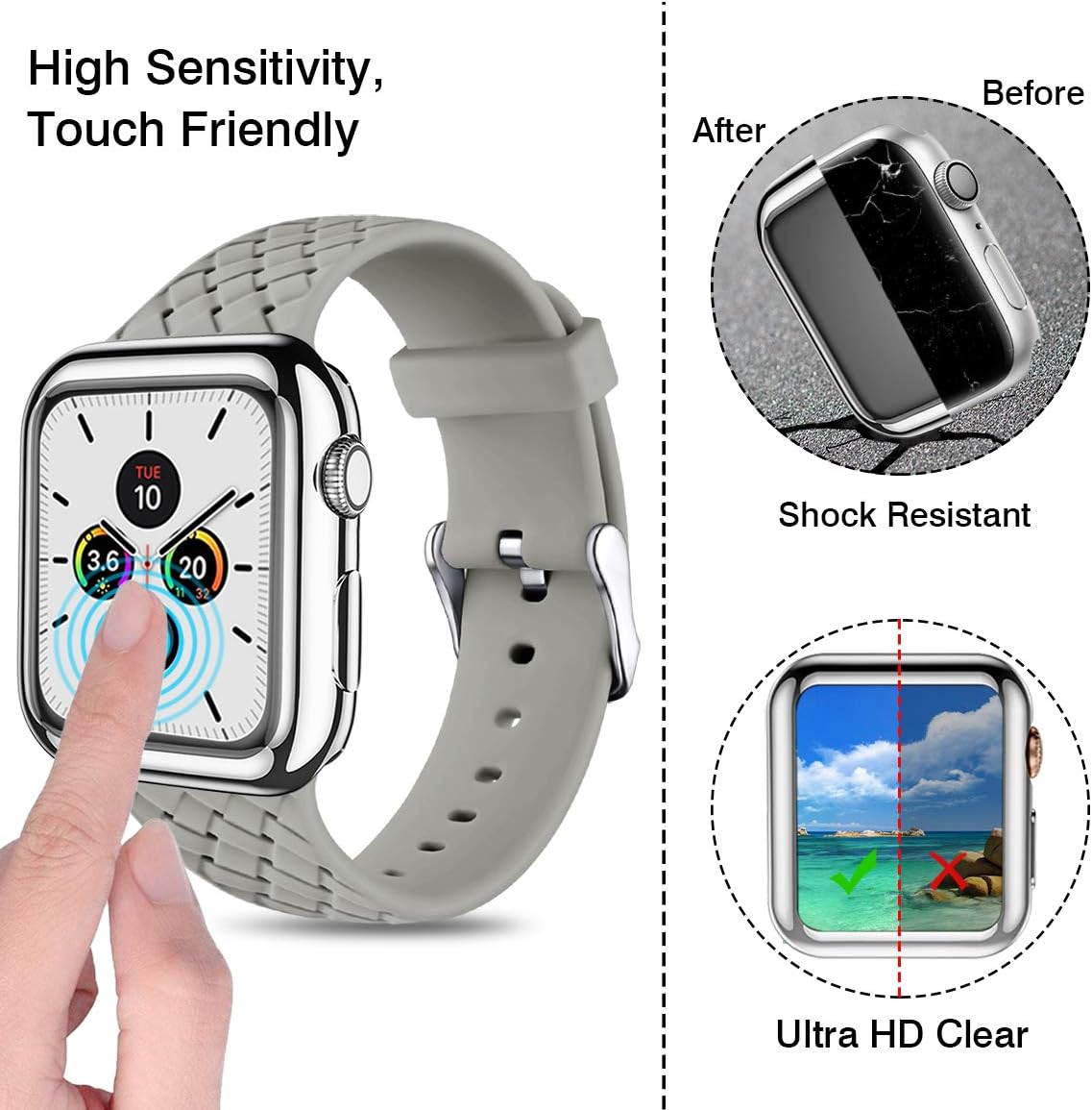 KOLEK Screen Protector Case Compatible with Apple Watch 38mm Series 3/2/1, 3-Pack Soft TPU All-Around HD Clear Protective Bumper Cover Cases for iWatch 38mm Series 3 2 1, Silver/Rose Pink/Rose Gold