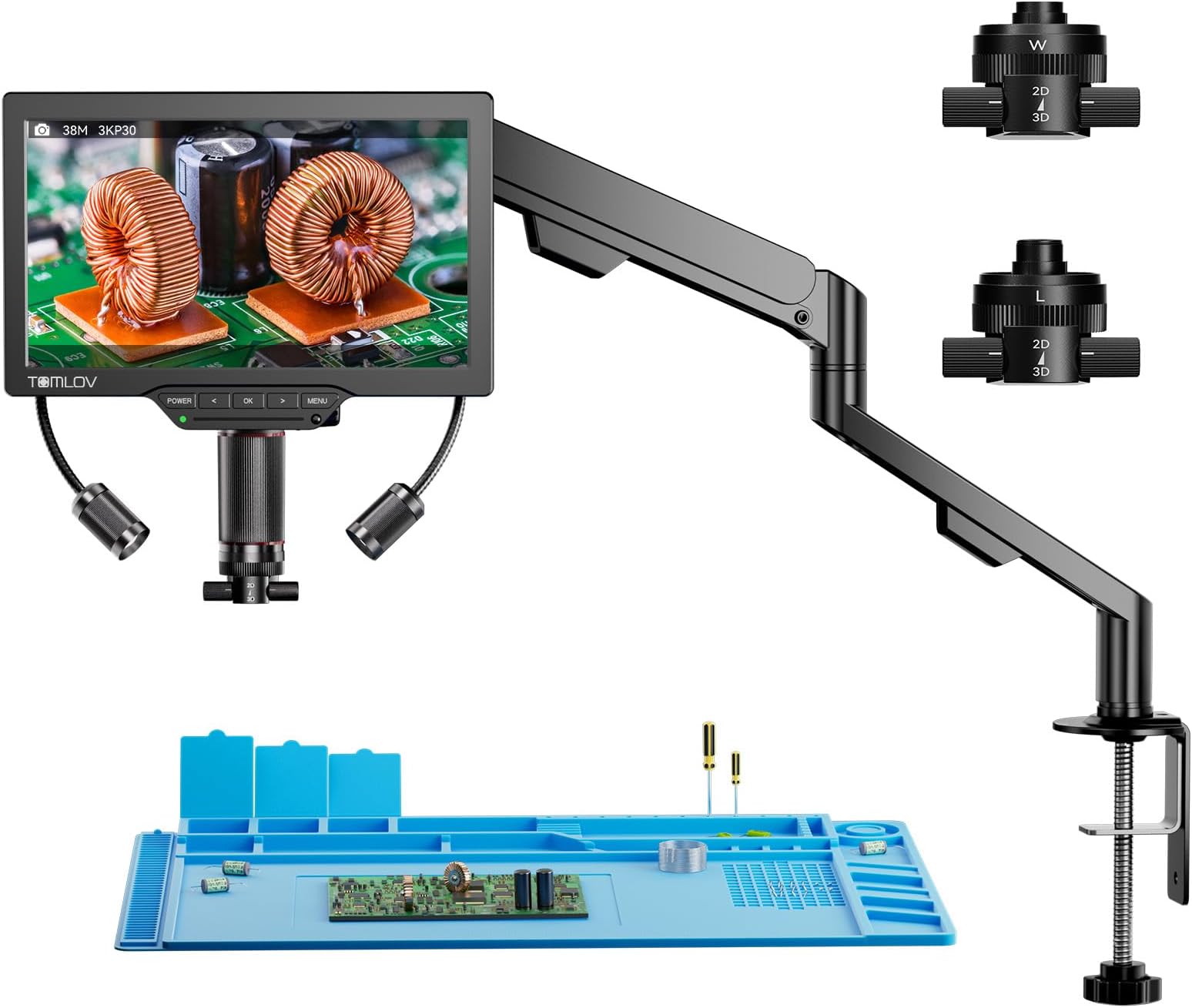TOMLOV 3D Magnetic Dual Lens Digital Microscope TM3K-3D Max, 10.1" 3K Scope