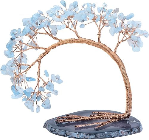 mookaitedecor Árbol de dinero de ágata de cristal aguamarina natural, árbol de cristal bonsái Feng Shui para decoración de escritorio de riqueza y