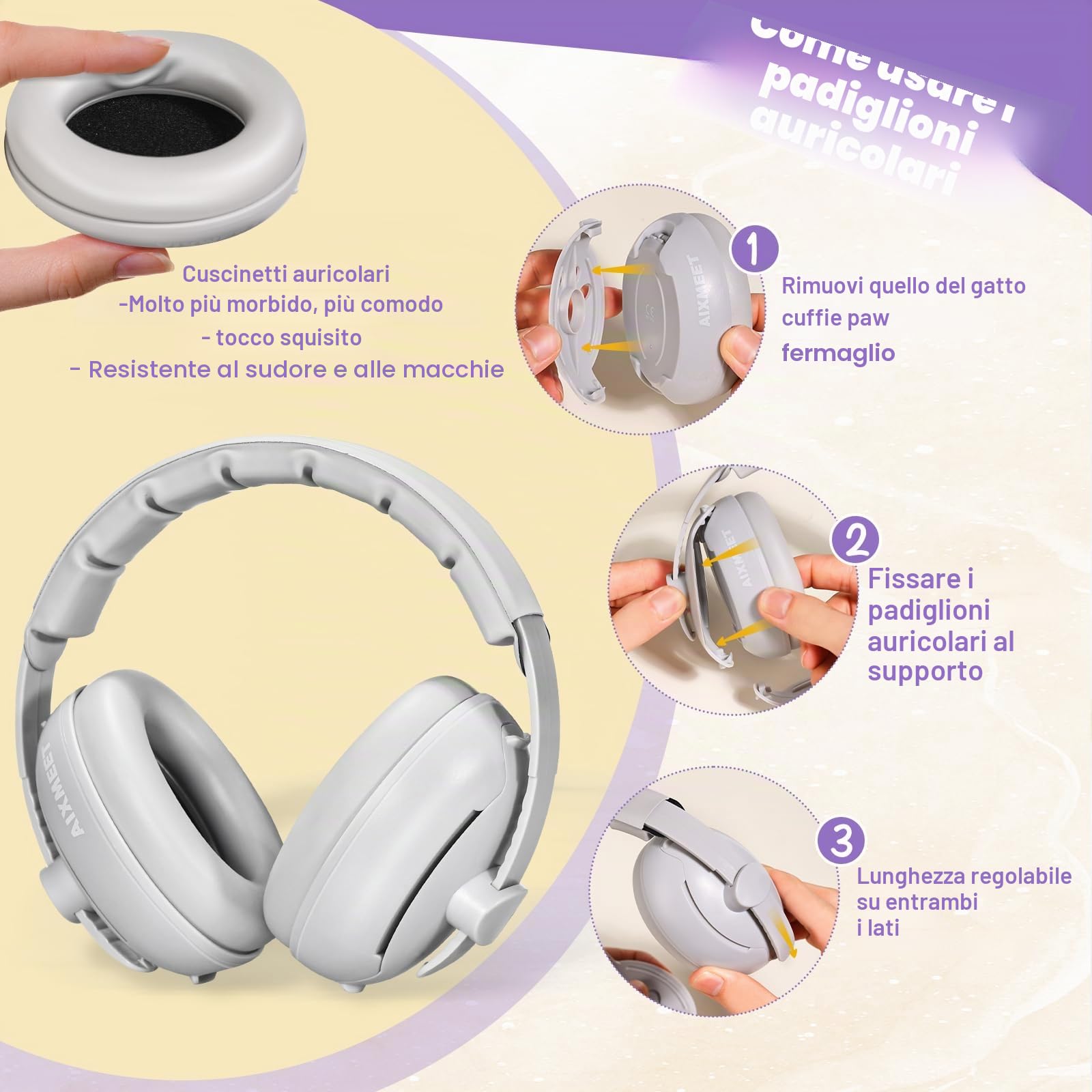 AIXMEET Paraorecchie 2 in 1 per bambini con riduzione del rumore, protezione acustica professionale per bambini da 0 a 36 mesi, riduce i danni all'udito e migliora il sonno