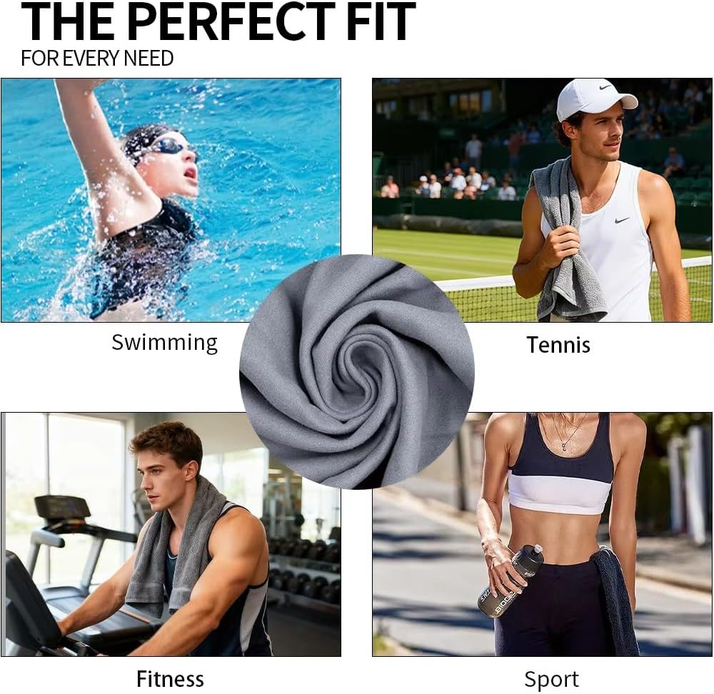 Quick D. Microfiber Gym Towels 16x27 Inch – 5 Pack, Quick Dry, Soft & Absorbent Workout Towels for Gym, Sports & Fitness (Grey)
