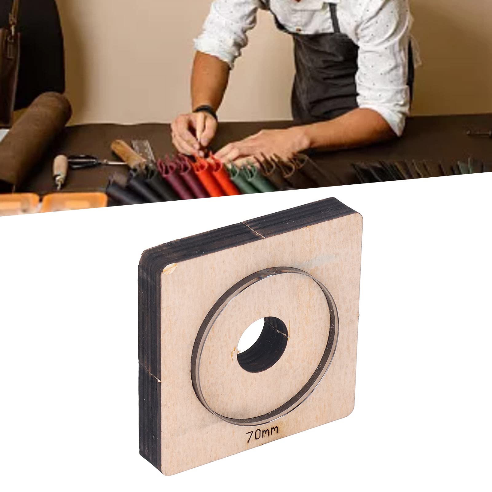 Fustelle per Pelle con Tavola di Legno, Stampi per Punzonatura in Acciaio Legato Fustella Rotonda per Cartone per Portafogli in Tessuto di Pelle da 70 mm