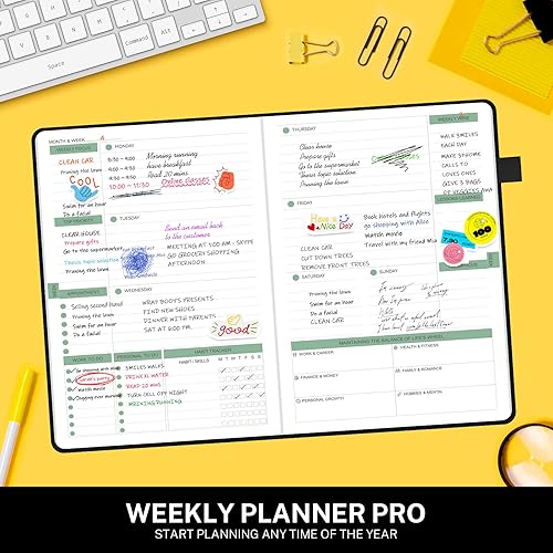 Miniatura 2 de ALLTREE - Agenda semanal sin fecha, semanal y mensual para alcanzar tus objetivos, agenda de tapa dura con 53 semanas, agenda de lista de tareas