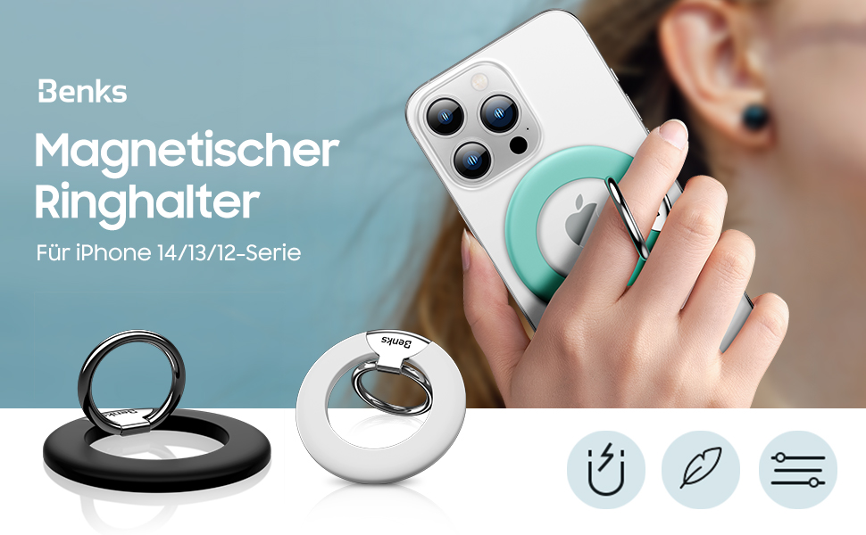 Magnetischer Handy-Ringhalter Mit Abnehmbarem Griff & Ständer-Funktion – Für IPhone 14, 13, 12 Serie (blau)