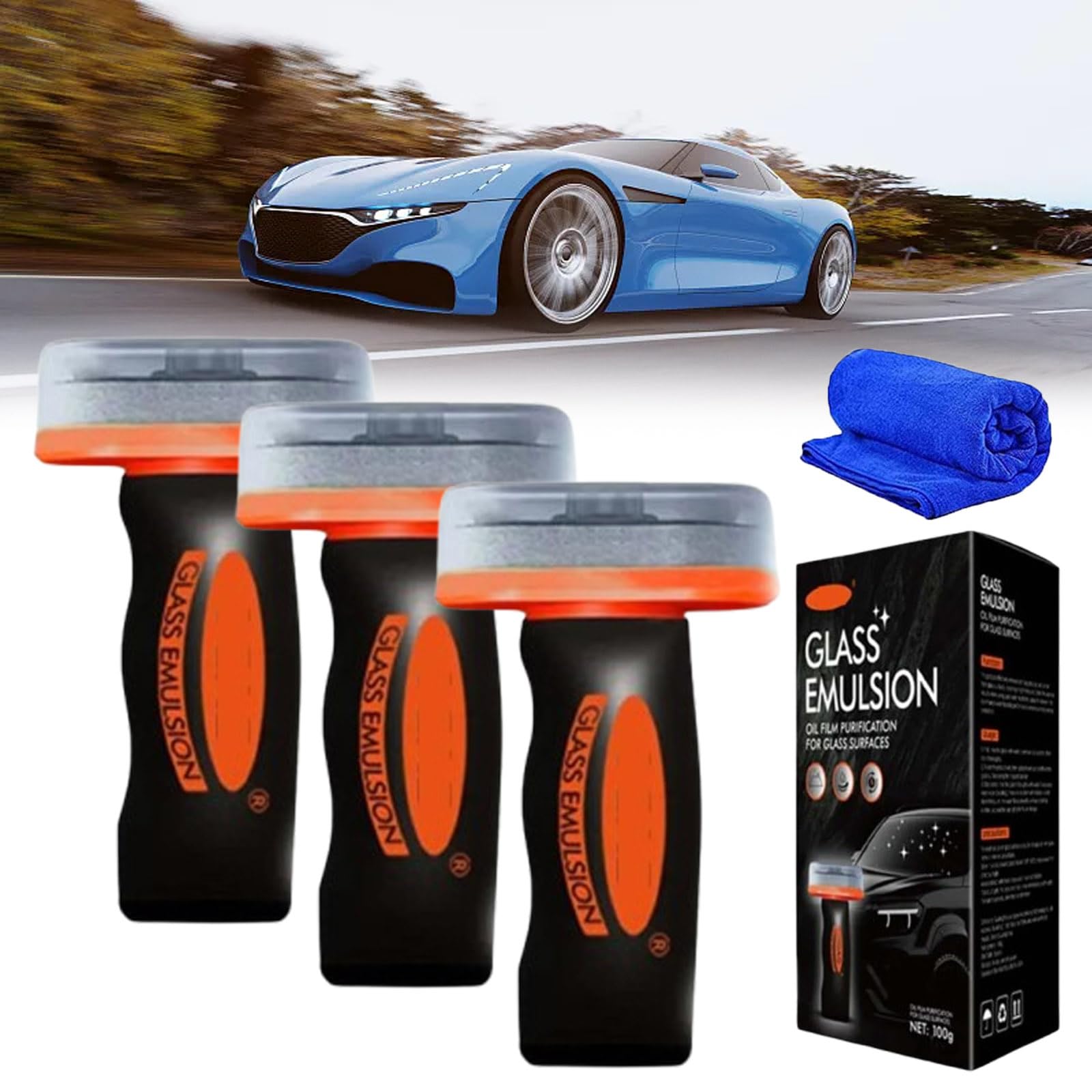 Glass Emulsion, Glass Guard Windscreen Cleaner, Automotive Oil Film Cleaning Brush, Hand-Held Glasses Emulsion Cleaner for Car, Windows, Mirrors, Remove Oils Residue