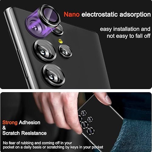 Miniatura 2 de IMBZBK Protector de lente de cámara de vidrio templado para Samsung Galaxy S23 Ultra, 5+5 unidades, color negro