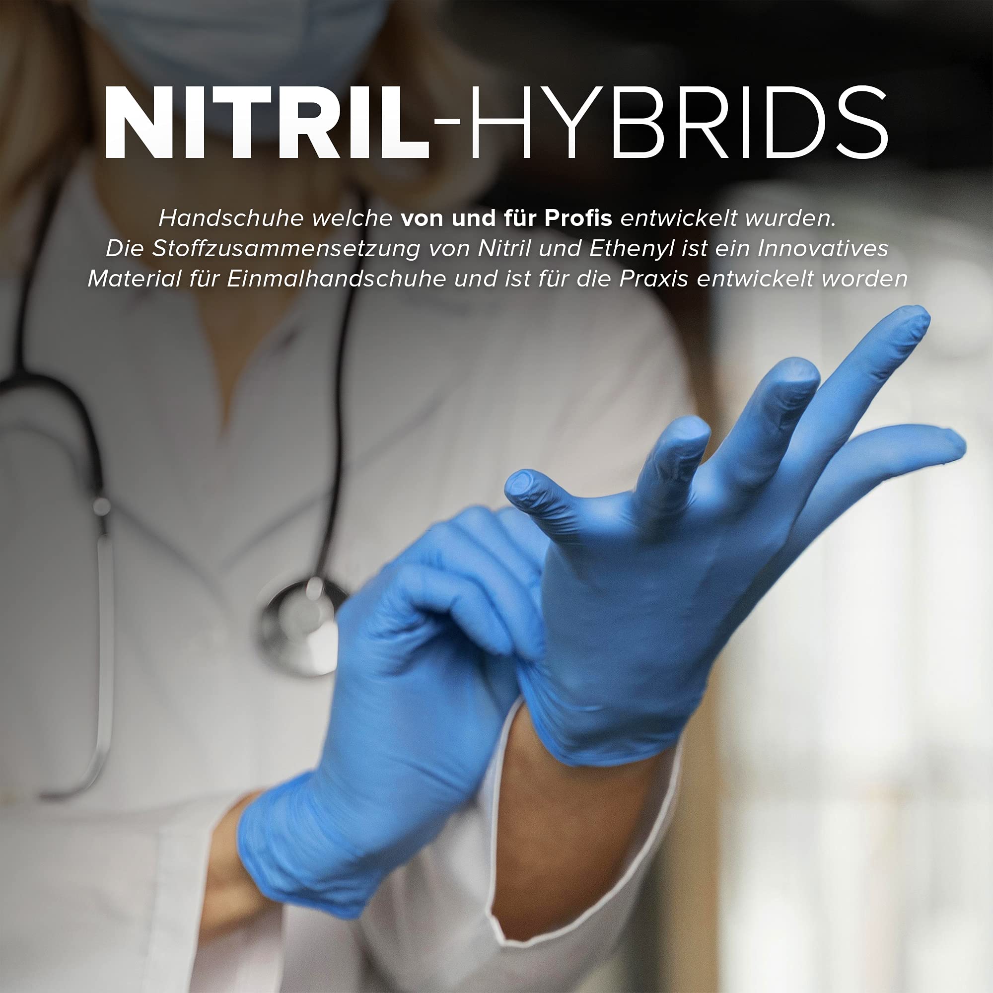 HARD Einweg-Handschuhe Nitril-Hybrid Größe L, Puderfrei, Latexfrei, Einmalhandschuhe Untersuchungshandschuhe 1000 Stück - Blau