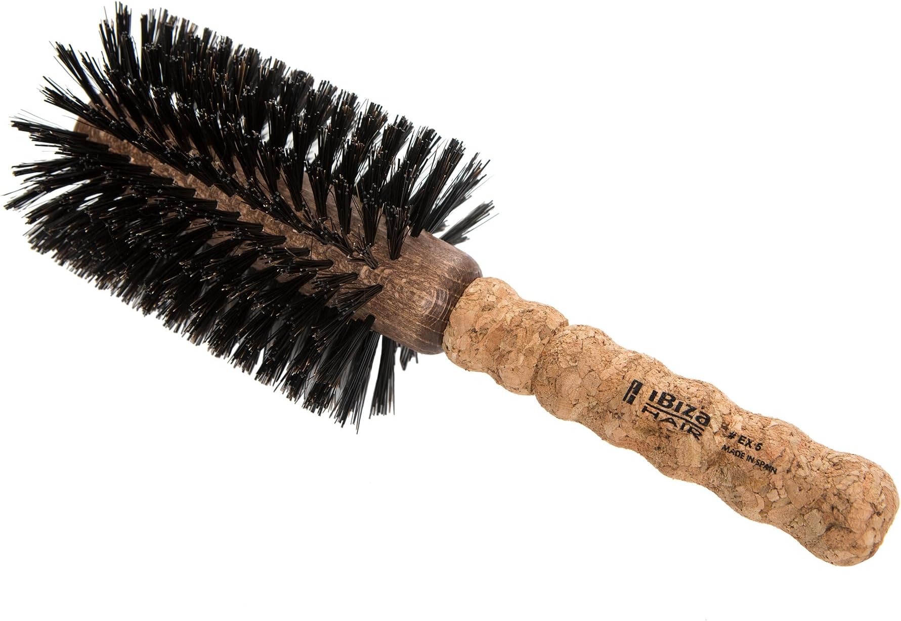 Ibiza Hair Round Boar Bristle Brush (EX5-80mm) | Lightweight with Reinforced Bristles & Cork Handle | Ideal for Loose Curls & Big Volume | Adds Texture & Shine for Medium to Long Styles