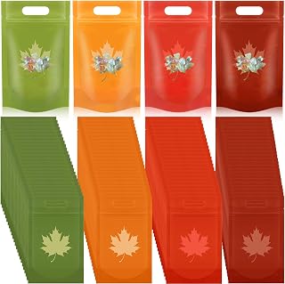 TaoBary 100 Pcs Fall Thanksgiving Plastic Treat Bags with Windows Resealable Sealing Bags with Handle Autumn Goodie Gift Pouch Stand Up Candy Bag for Thanksgiving Harvest Party Gift Wrapping Supplies