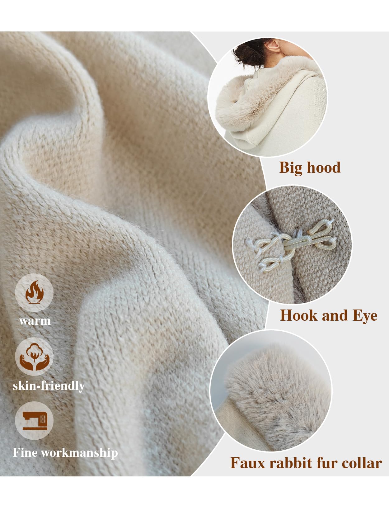BEAUTELICATE Poncho Mantella di Pelliccia Sintetica Donna Invernale Stola Scialle con Cappuccio Lavorata a Maglia Cardigan per Cerimonia Festa Matrimonio