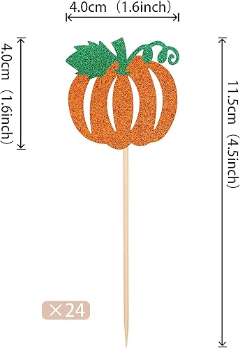 Miniatura 2 de 24 piezas de adornos para cupcakes de calabaza con purpurina con temática de otoño para Acción de Gracias, Halloween, baby shower, fiesta de