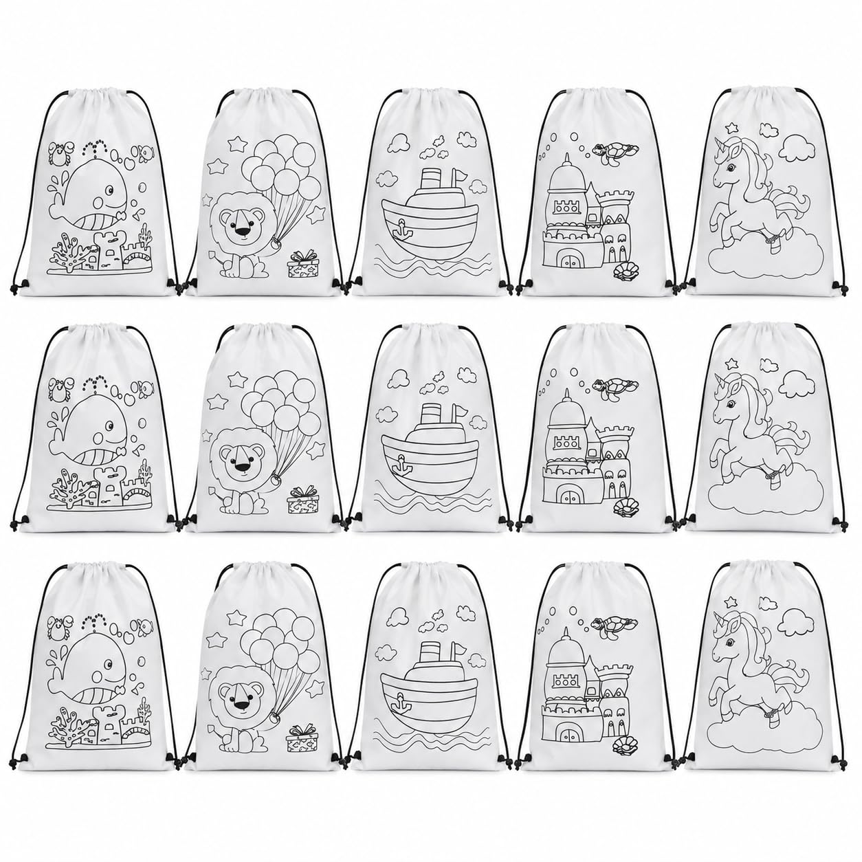 Birthday Popper Birthday Return Gift for Kids Doodle String Bags, 15 Pcs