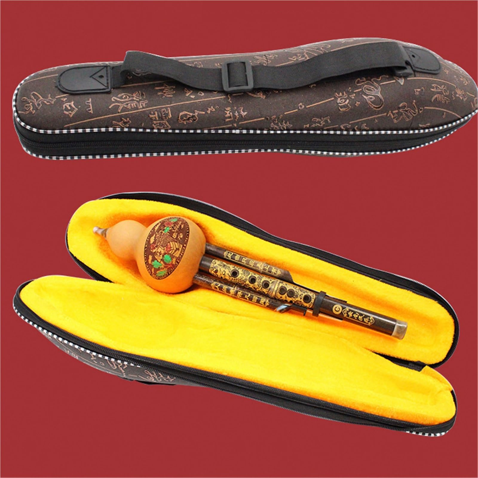 Hulusi Instrument Beginner C Tune Bb Tune Fioletowy Bambusowy Dwutonowy Instrument Muzyczny Ze Skórzanym Pudełkiem Początkujących Hulusi(Bb,Anti-fall)