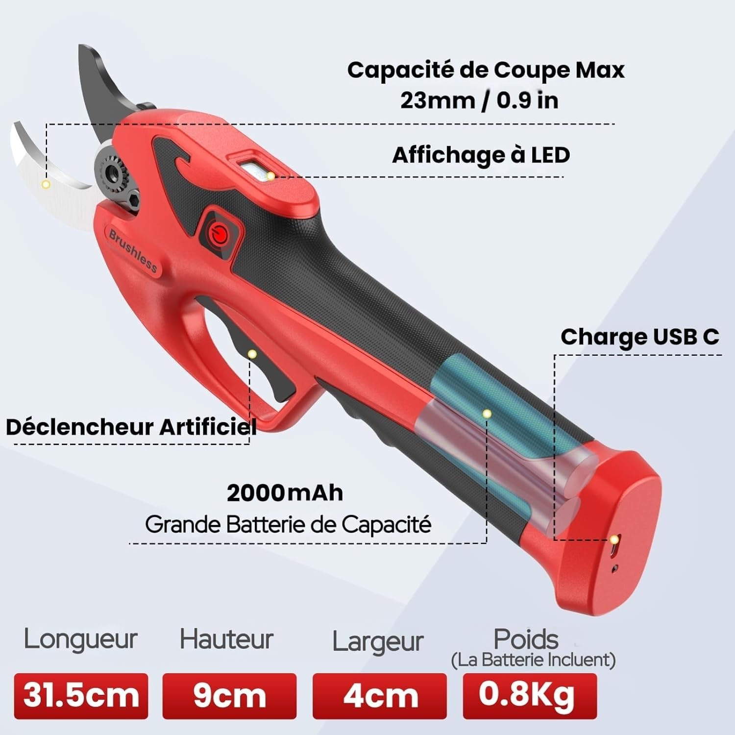 Secateur Electrique Sans Fil,Léger Secateur Electrique Rechargeable par USB