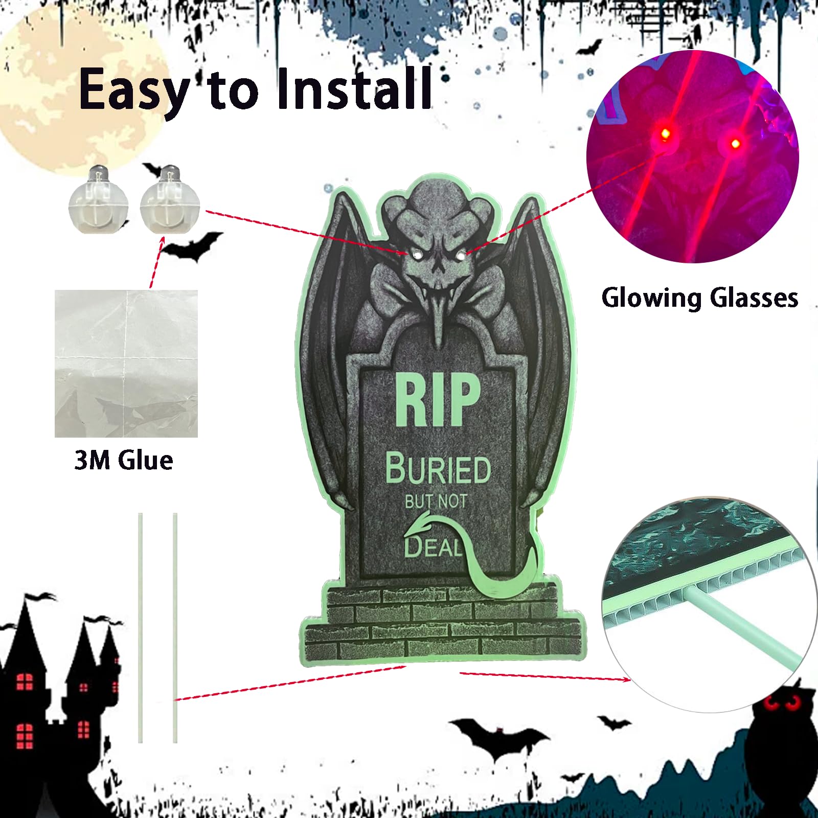 Décoration Halloween Phosphorescente - Panneau "No Trespassing" 30x20 Cm - Brille Dans Le Noir - Pour Porte, Fenêtre, Extérieur