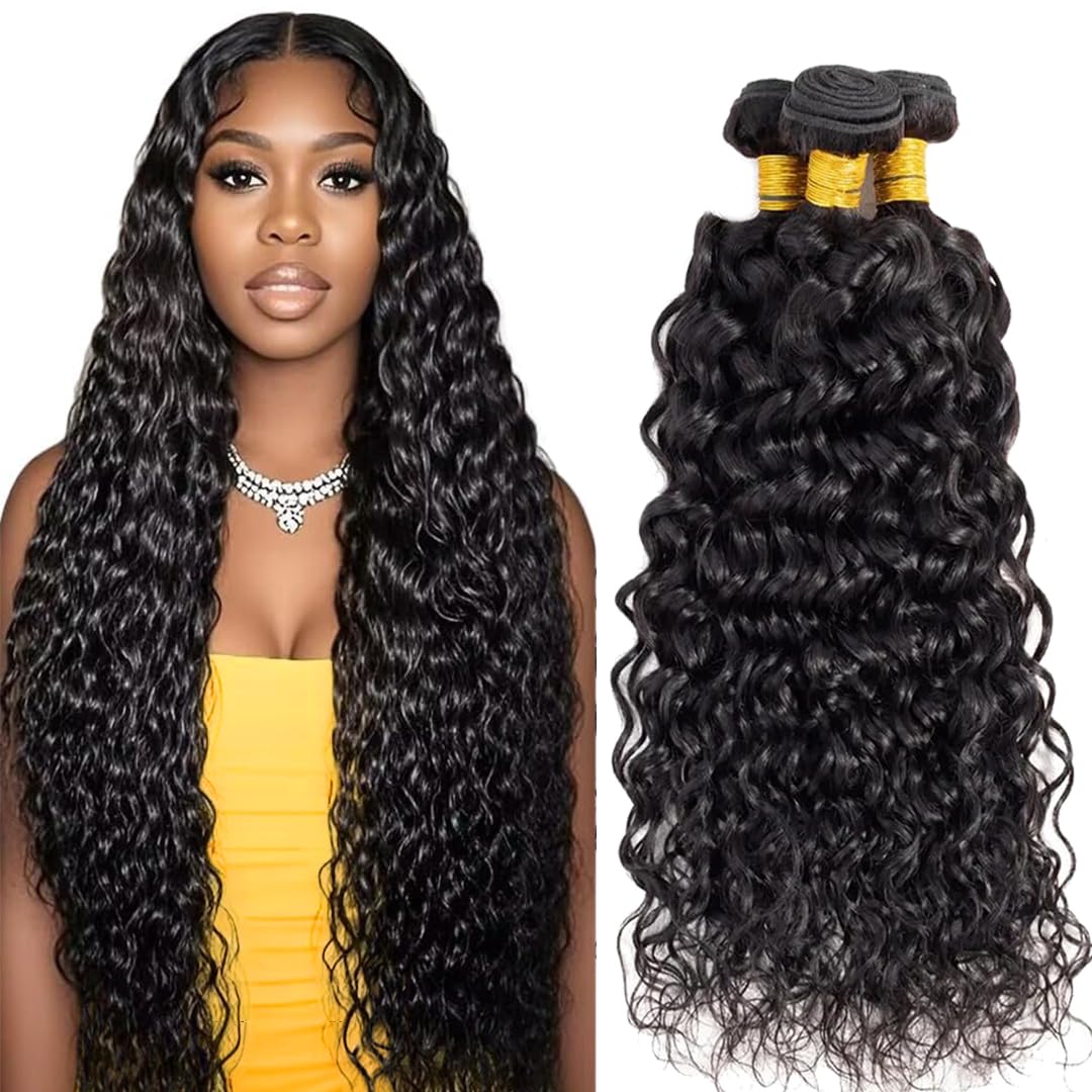 Water Wave Bundles Human Hair 20 22 24 Inch Curly Human Hair Bundles 3 Bundles 100% Unprocessed 12A Brazilian Virgin Hair Natural Color for Black Women