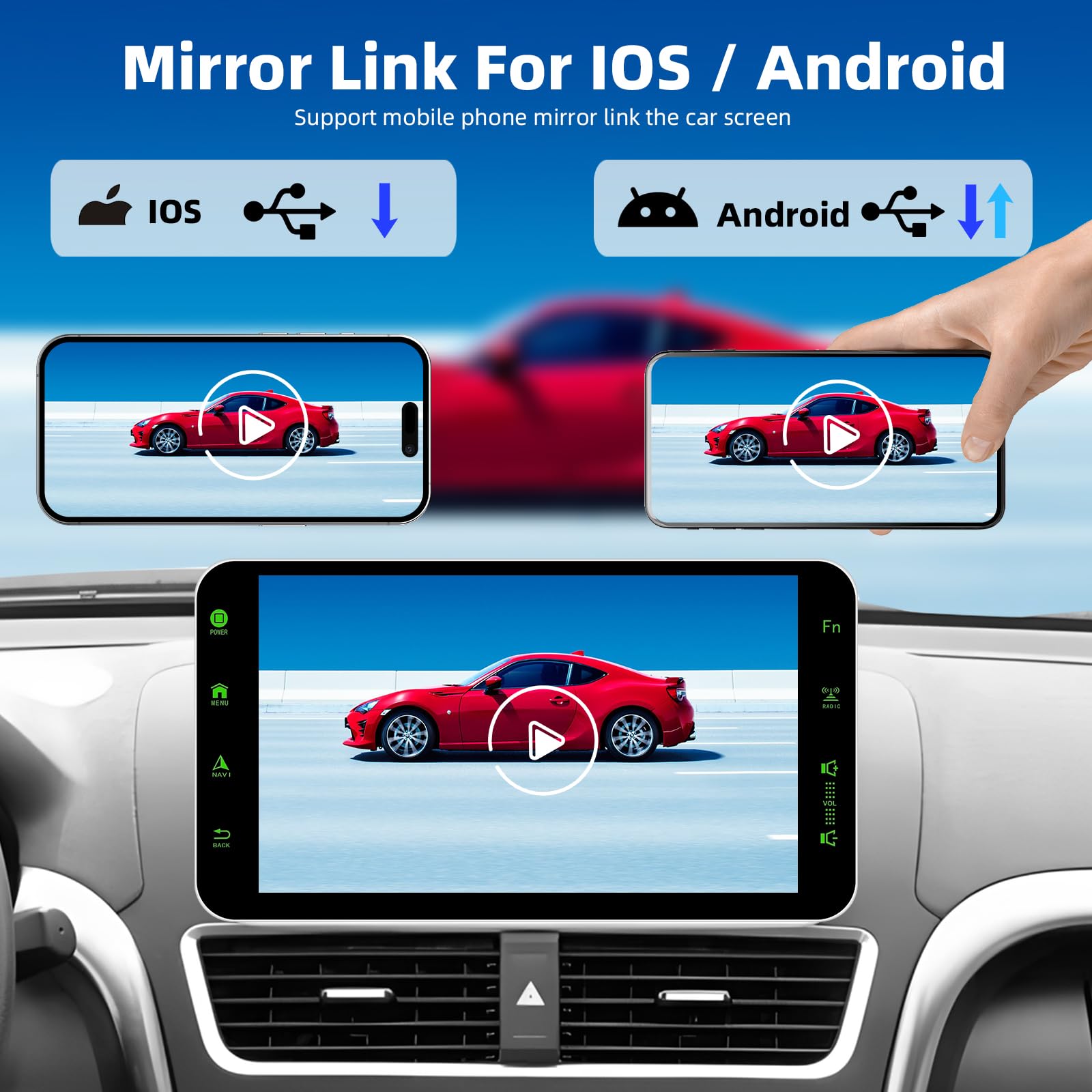 Autoradio 1 Din Con Schermo 6.9" - CarPlay E Android Auto Cablati, Bluetooth 5.2, Radio FM/AM, USB Type-C