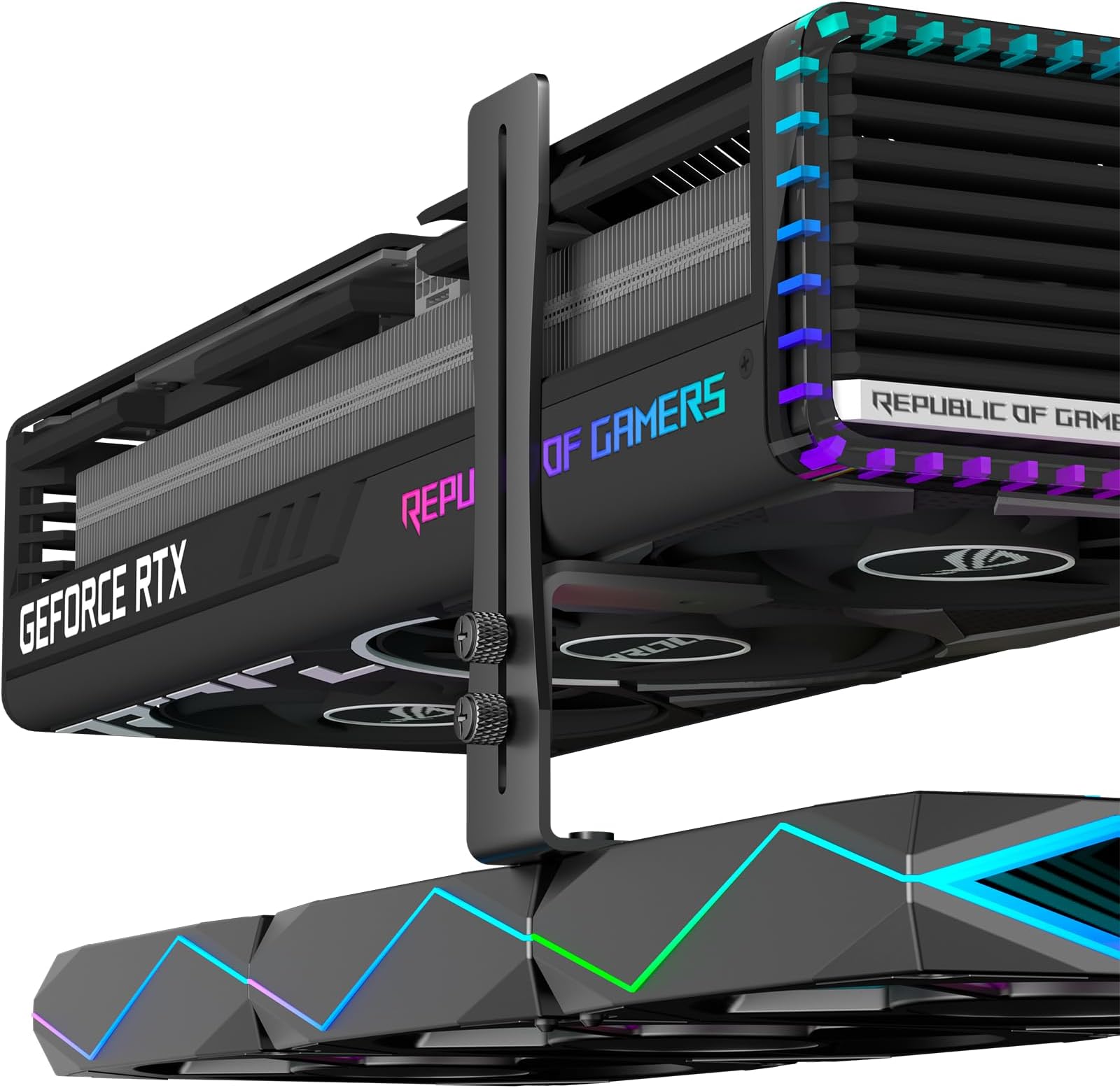 GH9 GPU Support Bracket, Aluminum Alloy GPU Sag Bracket, Fan Mounting Adjustable Height Graphics Card Support for Universal Video Cards, 6-125mm, Black