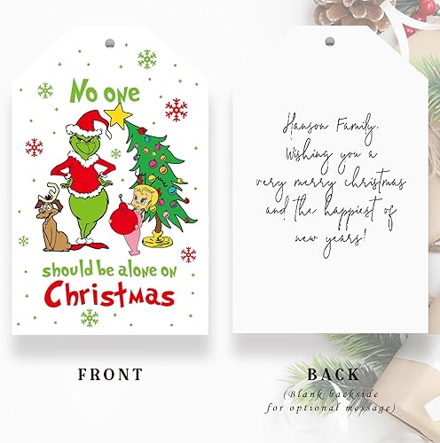 Miniatura 3 de Divertidas etiquetas de regalo de Navidad, 48 unidades de etiquetas Grinchy para envolver paquetes de regalos de Navidad, etiquetas de regalo