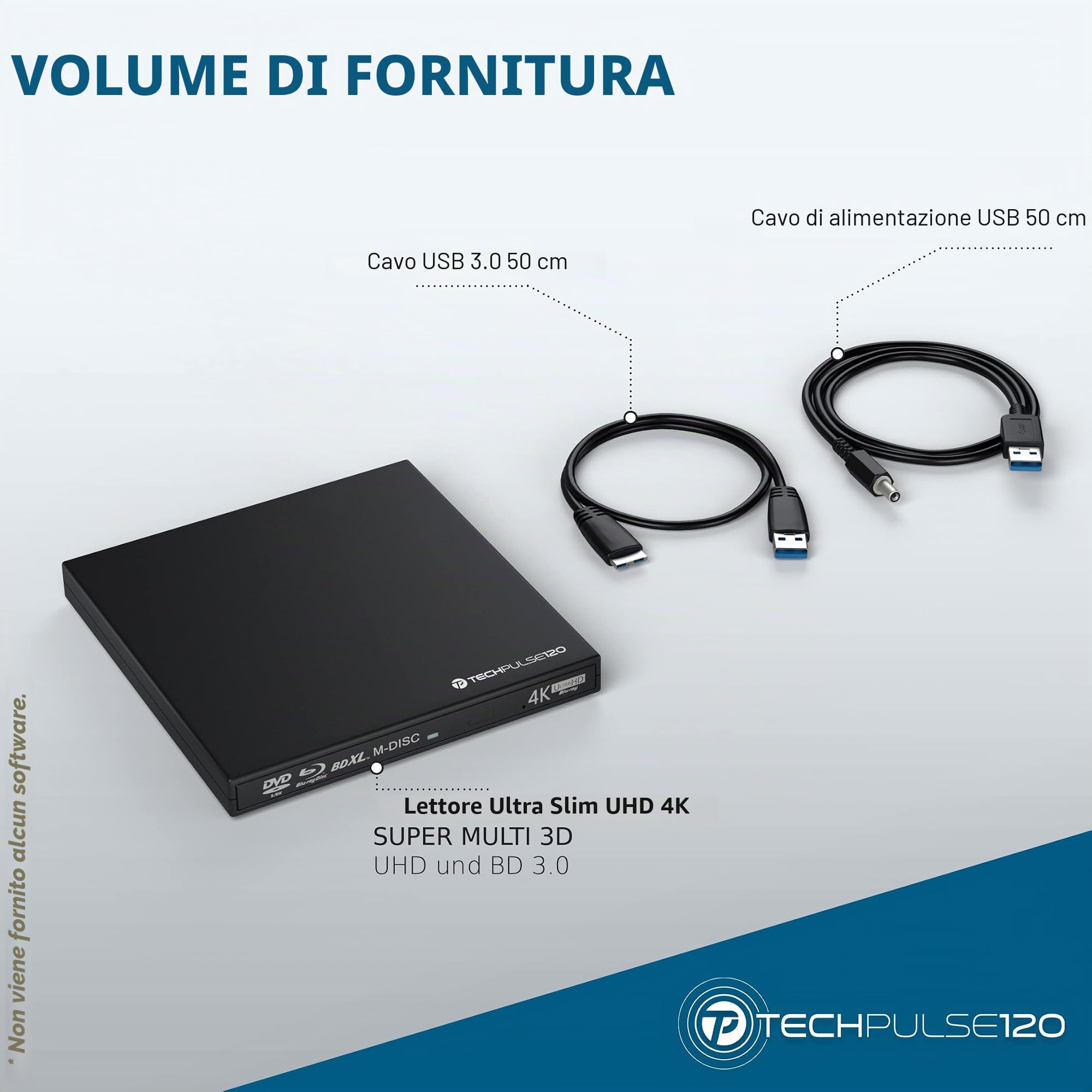 techPulse120 UHD 4k 3D M-Disc BDXL lettore USB 3.0 Blu-ray Burner Superdrive esterno UltraSlim UltraHD Drive BD DVD CD Ultra per Computer Notebook Ultrabook Windows Mac OS Apple iMAC