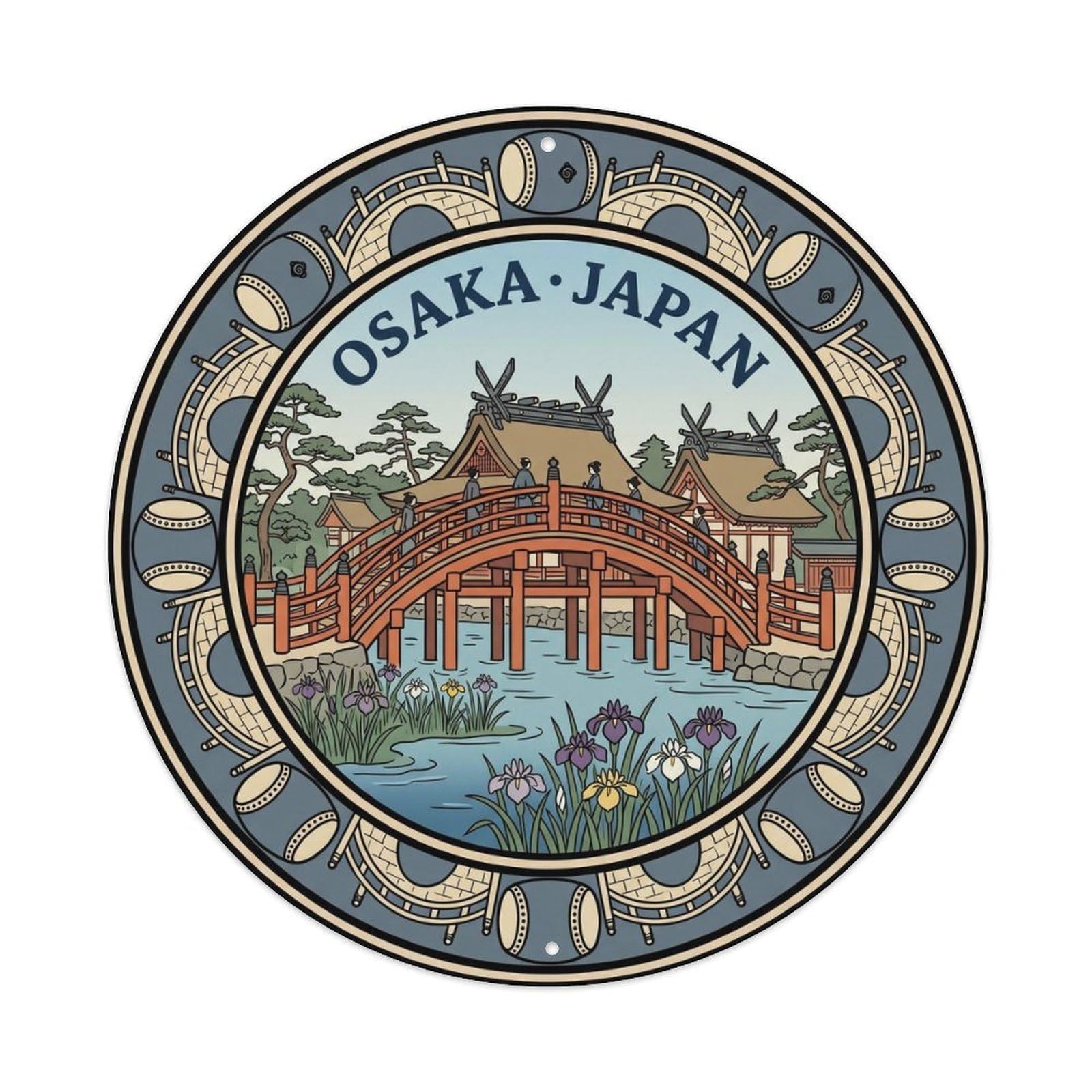 Okahys 8X8inch Classic Style Osaka Sumiyoshi Taisha Bridge Travel Map Scenic Journey Metal Tin Sign