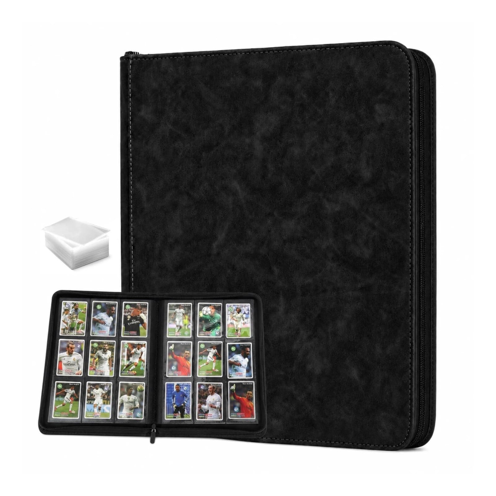 9 Pocket Side Loading Zipper Card Binder 360 With 100 Bonus Sleeves Black