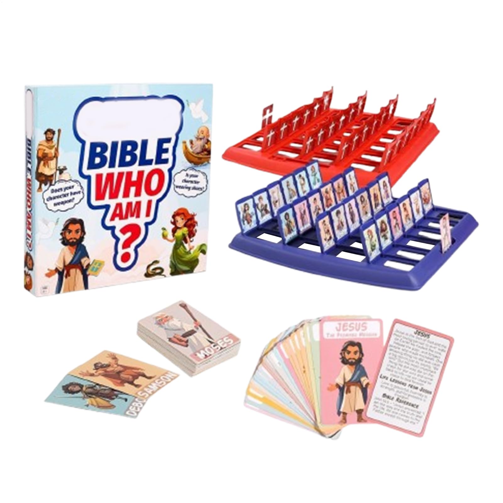 Guessing Bible Who Am I | Children's Board Game With 24 Biblical Figures & Life Stories & Poetry Cards | Interactive Learning Toy | Bible Trivia Study Supplies for Boys Girls Schools Teenagers Adults