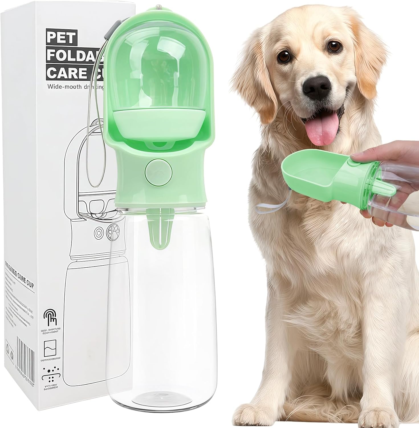 Pink Large Portable Dog Water Bottle with Food Container | Travel Dog Water Bowl(500ml),Food Container(180ml),Leak-Proof,2-in-1 Pet Essential Outdoor Supplies for Walks Hikes Campsites