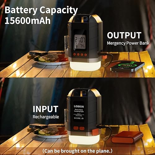 Miniatura 3 de LOBKIN Linterna LED recargable de 15600 mAh  Luces portátiles de emergencia para tienda de campaña, faroles de huracán con 5 modos de luz, pantalla