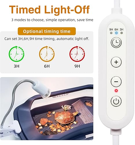 Miniatura 3 de BINANO Lámpara de calor temporizada con bombillas UVA UVB duales de 50 W para reptiles, tortugas, tortugas y cachorros interruptor de calor