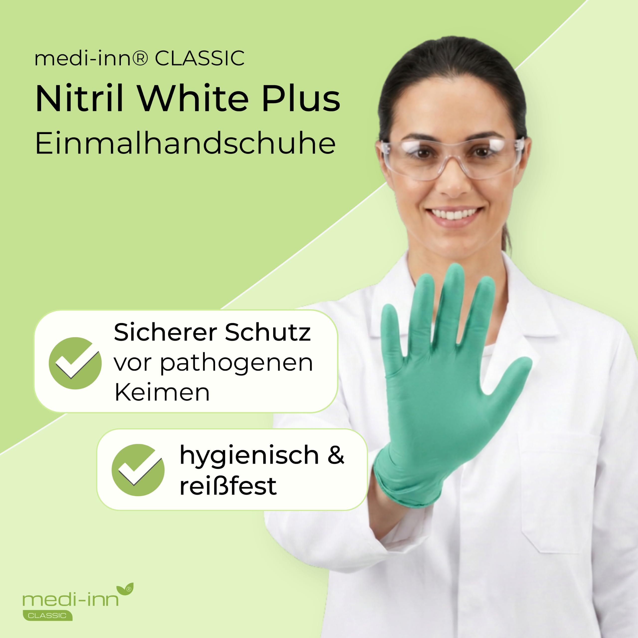 Medi-Inn Nitril GREEN PLUS Einmalhandschuhe, Gr. L, 10 x 100 Stück, puderfreie & latexfreie Einweghandschuhe, grün