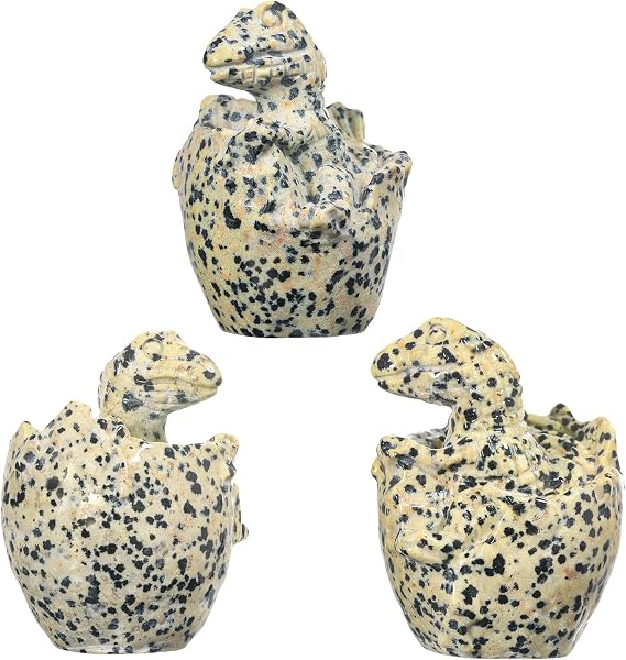 Rockcloud Handmade Dalmation Jasper Dinosaur Egg Statue Pocket Stone