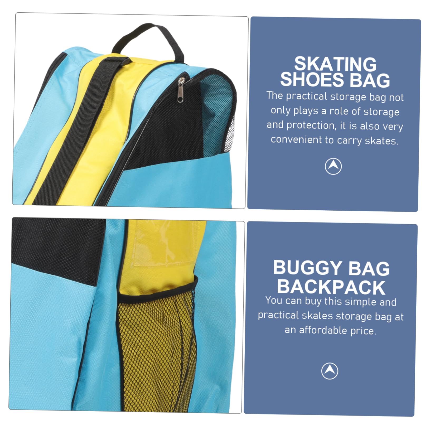 Kisangel Borsa per Pattini a Rotelle in Nylon, Zaino per Trasporto | Custodia per Pattini da Ghiaccio e Rotelle, Facile da Portare e Protezione, Blu Giallo Blu