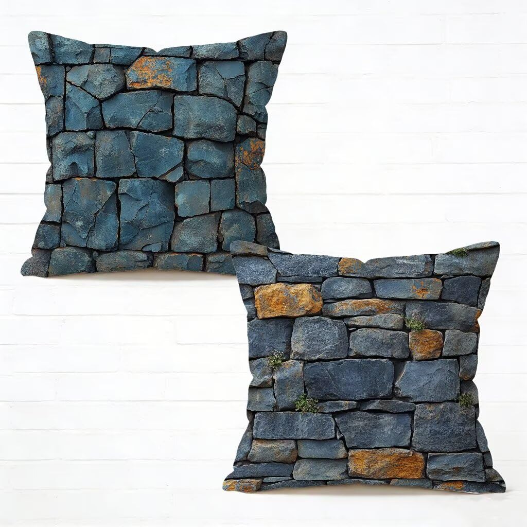 Coussin Canape 80 x 80 cm Lot de 2 Bleu en Lin avec Fermeture Éclair