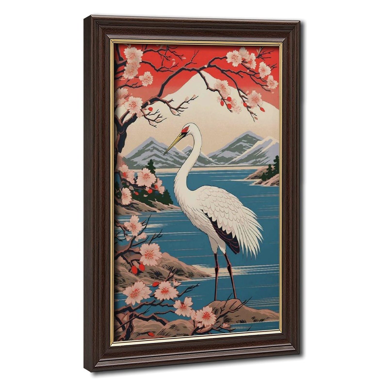 Bareronor Cranes Japanese Canvas Poster Bedroom Decor Landscape Office Room Decor Gift 24" L X 36" W