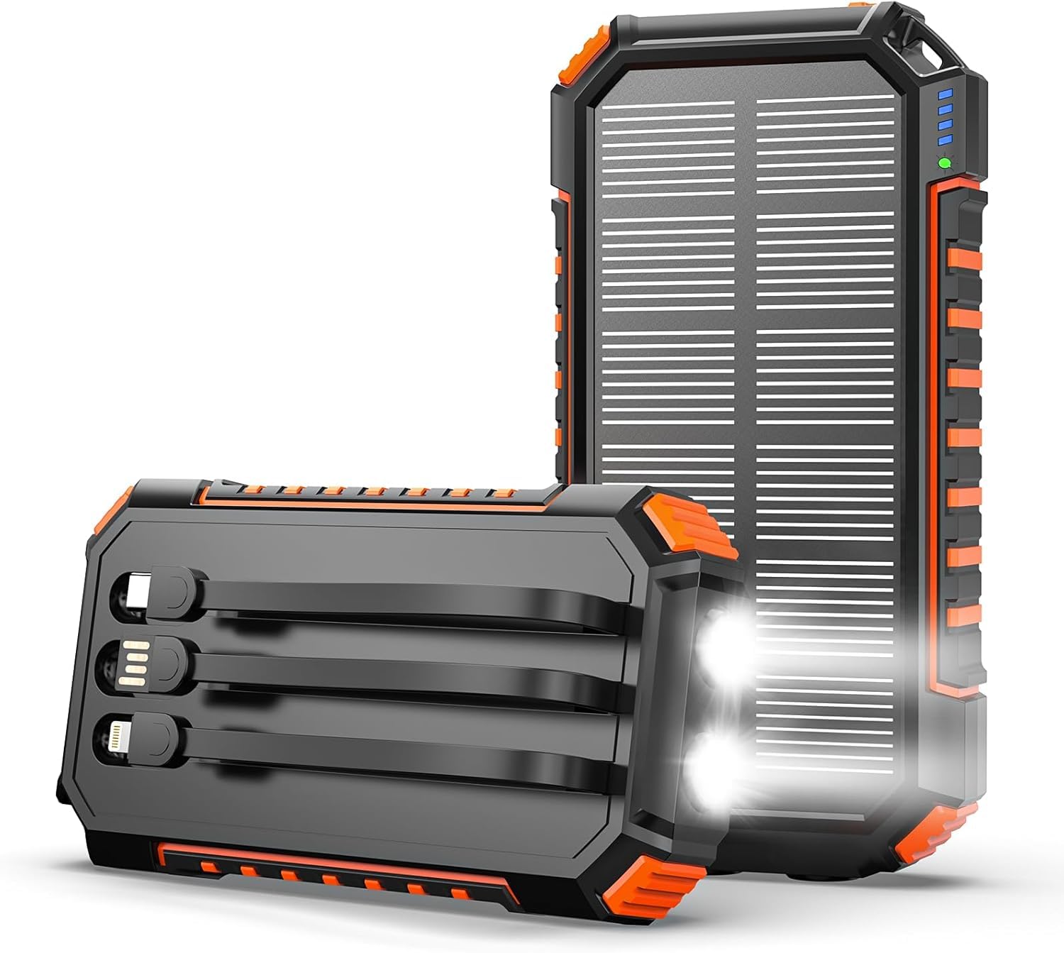 Power Bank Solar 20000mAh - 15W Caricatore Rapido Portatile 3 Cavi Integrati con Torcia LED - 5 Uscite, Caricatore Solare Cellulare per iPhone 17/16/15/14/13 e Android
