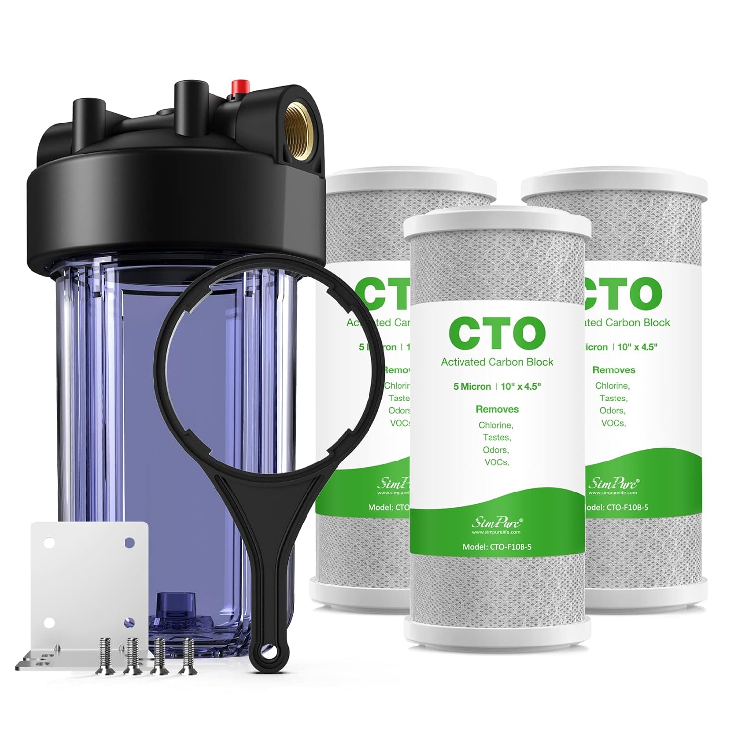 SimPure 10-inch Whole House Filter Housing DB10C and 10" x 4.5" CTO Carbon Water Filter Cartridges