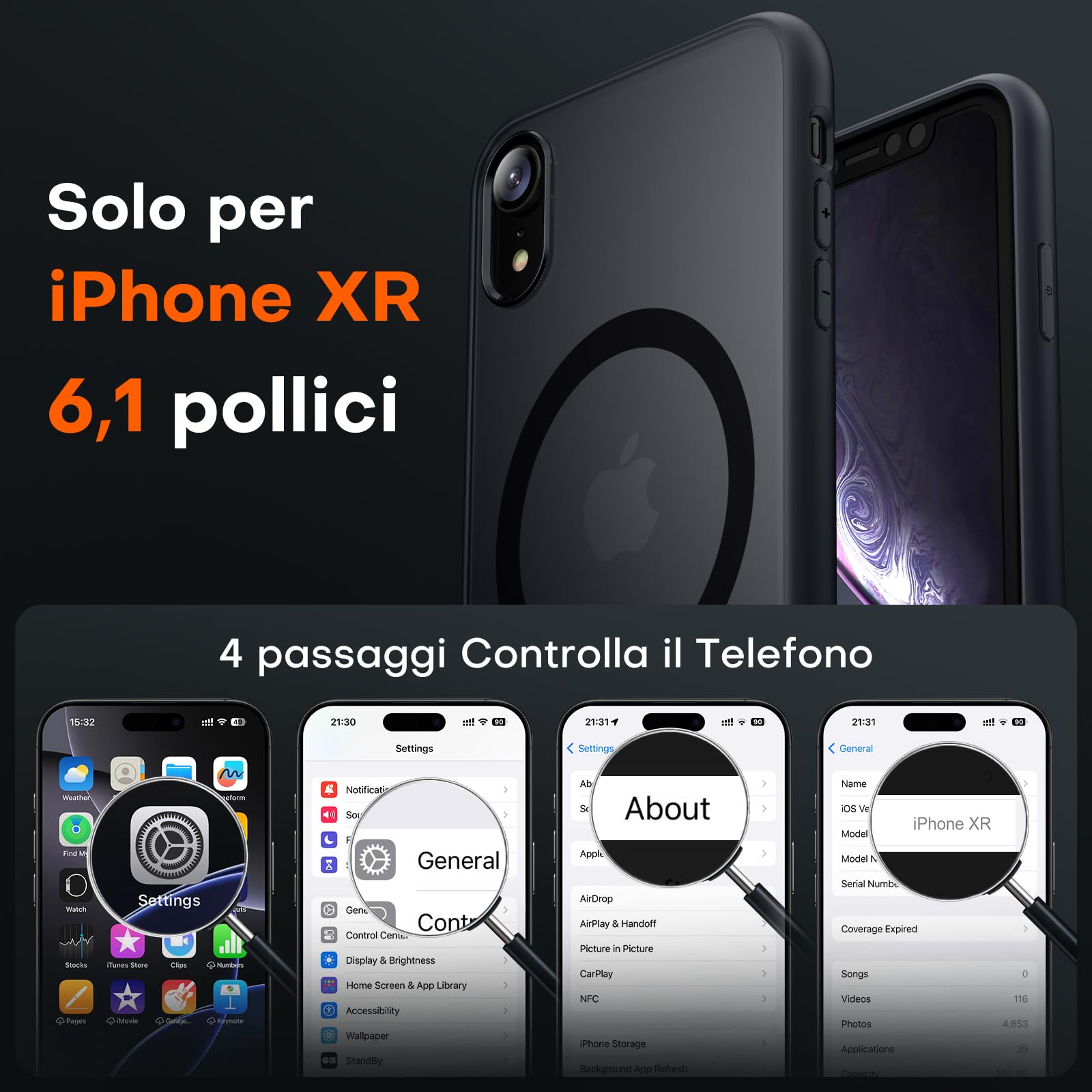 TOCOL Cover Magnetica per iPhone XR 6,1 Pollic, Compatibile con MagSafe, Custodia Antiurto Traslucida Opaca, Nero