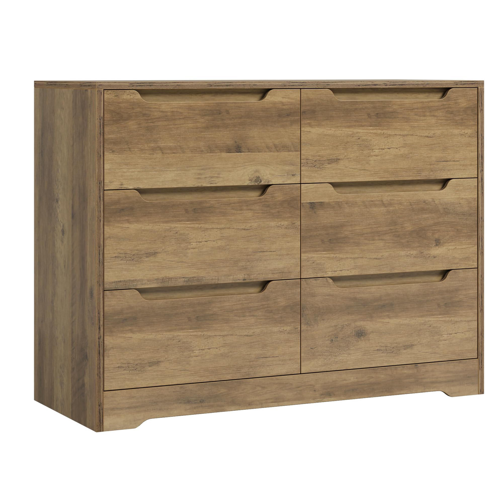 HOCSOK Chest of Drawers, 6 Drawer Bedroom Cabinet with Handleless, Wooden Bedside Table Storage Cabinet for Bedroom, Living Room, Hallway