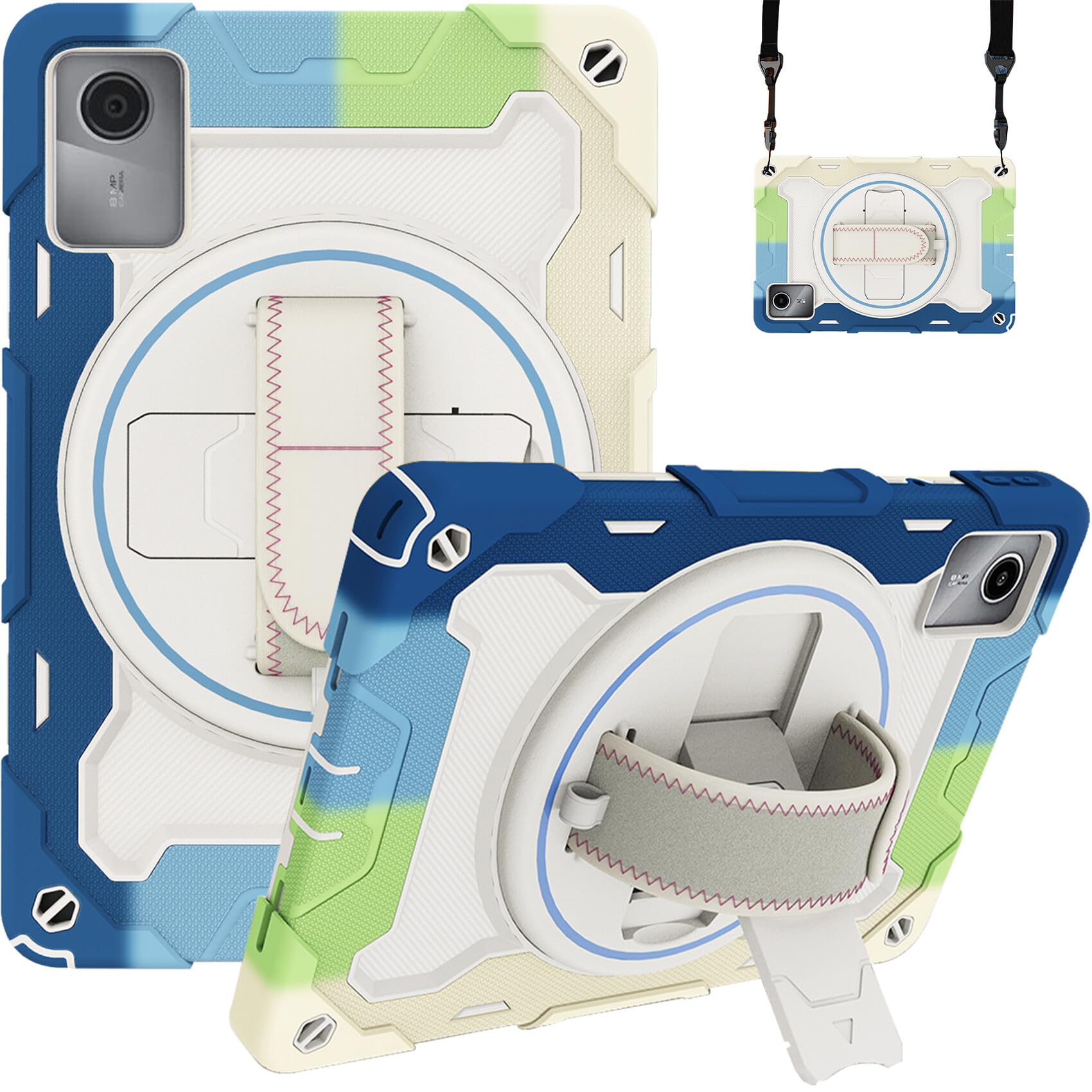 Robustrion Cover for Lenovo Tab M11 Cover Case, Armor Shockproof Cover with [Shoulder Strap] and [360 Degree Rotating Hand Strap] for Lenovo Tab M11 11 inch - Rainbow Blue (B0D981YXX8) Amazon Price History, Amazon Price Tracker