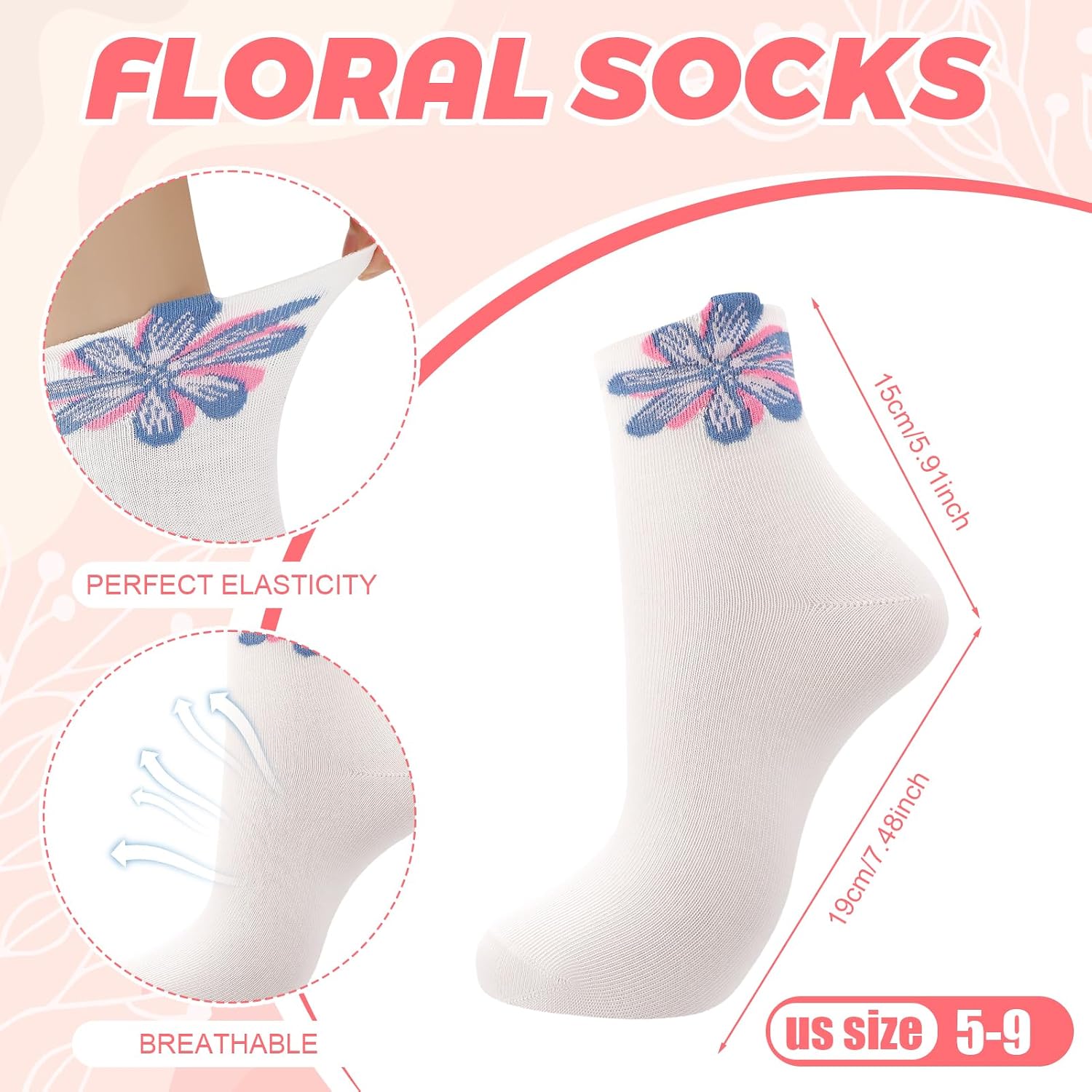 Jspupifip 10 Pairs Floral Crew Socks for Women image 4