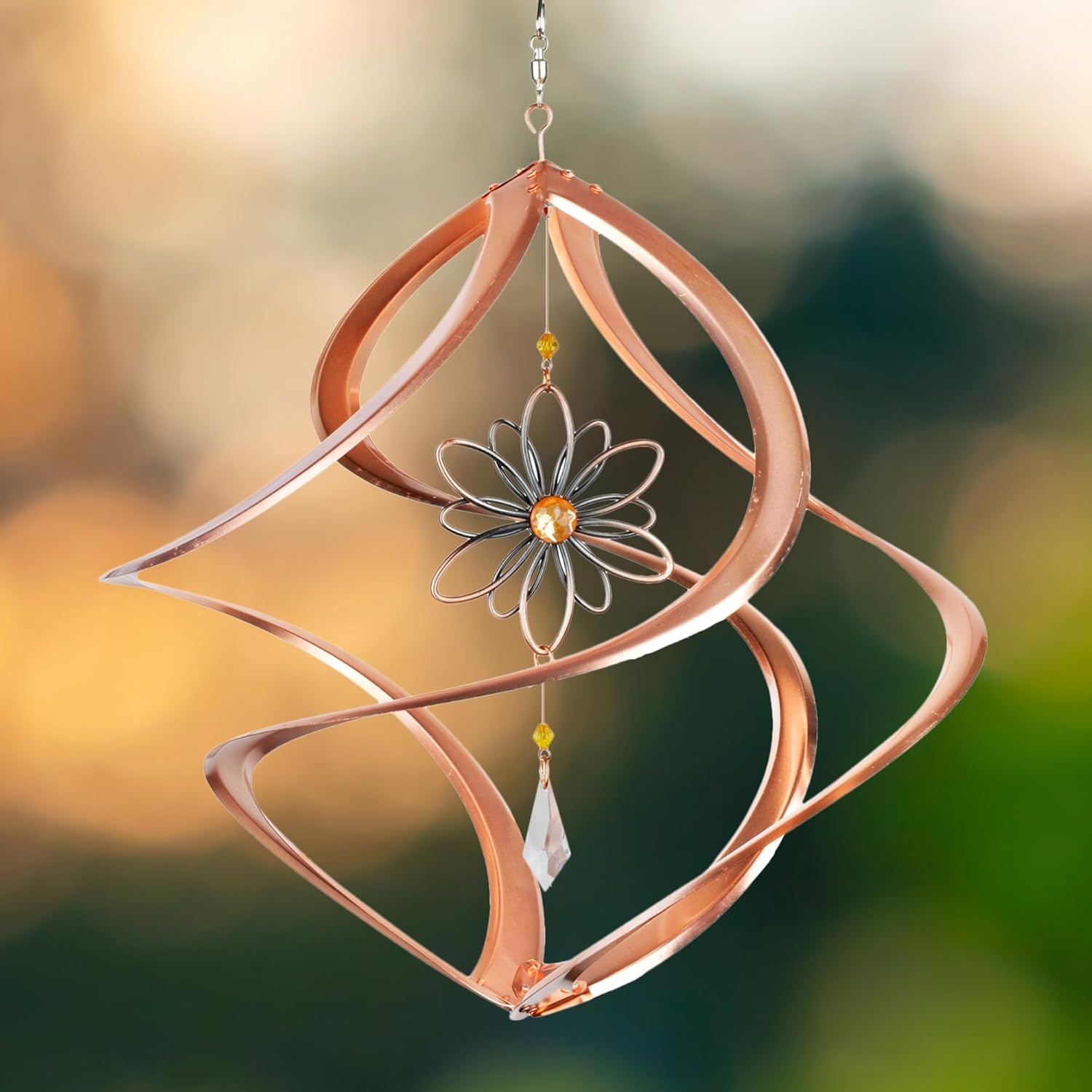 Red Carpet Studios The Original Helix Cosmix Wind Spinner Hand-Crafted Copper Plated Spiral, 14-Inch, Flower Crystal