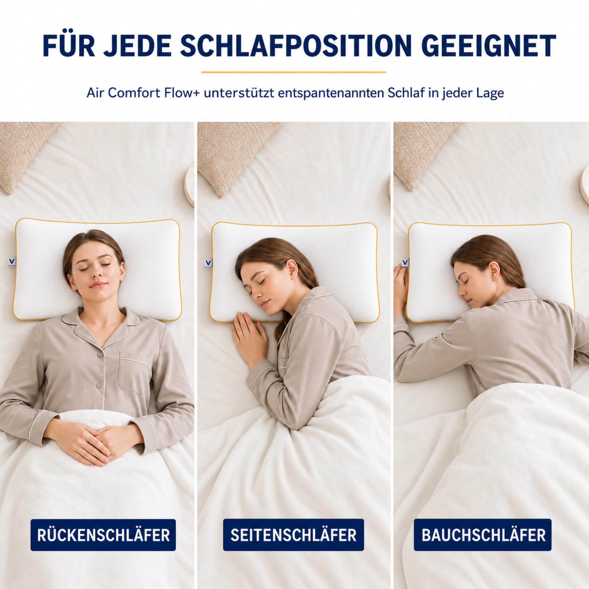 Air Comfort Flow+ Kopfkissen 60 x 40 cm – ergonomisches Memory Foam Kissen mit Luftkanälen, atmungsaktiv, formstabil, Höhenwahl 9 oder 12 cm (60 x 40 x 12 cm)