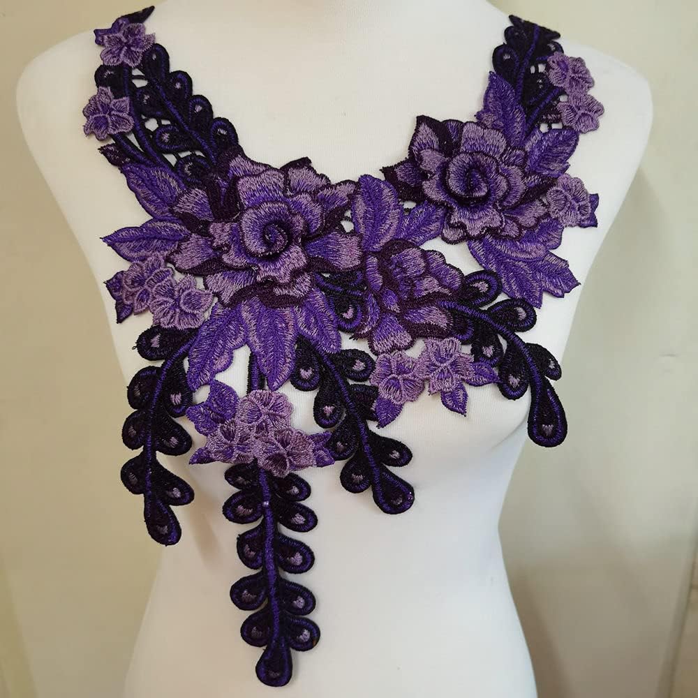 Yellow Embroidered Lace Neckline Collar Warm Tones Floral Brown Leaf Applique Patches Scrapbooking Embossed Sewing : Arts, Crafts & Sewing