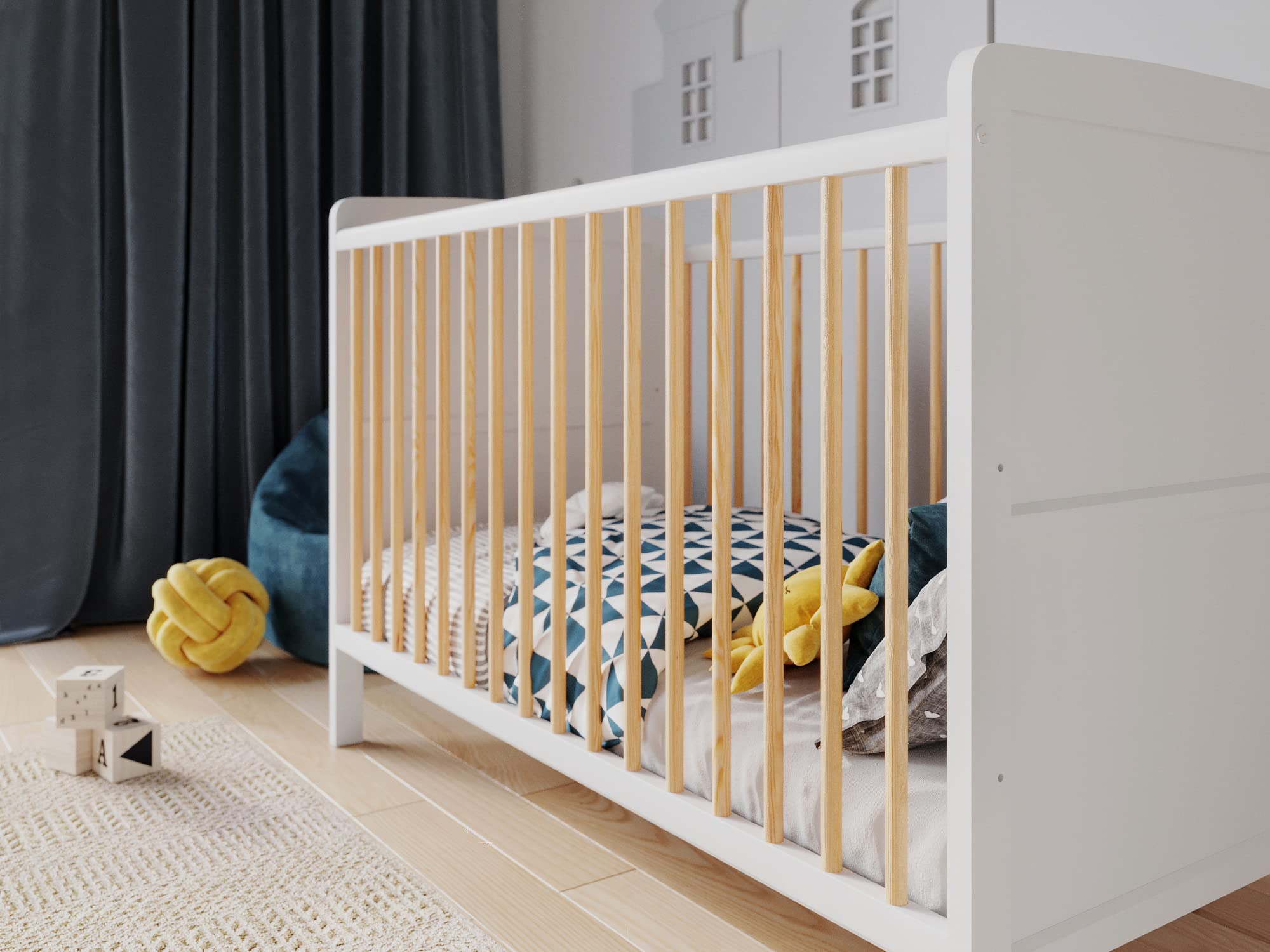 Love For Sleep Cuna de Madera,Cuna para bebé 120x60cm Convertible en Cama Juvenil: 3 Niveles de Regulación y Colchón de Espuma con Funda Premium de Aloe Vera